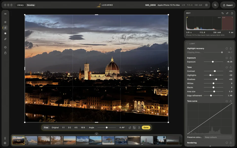 Developing a photo in Lucarne