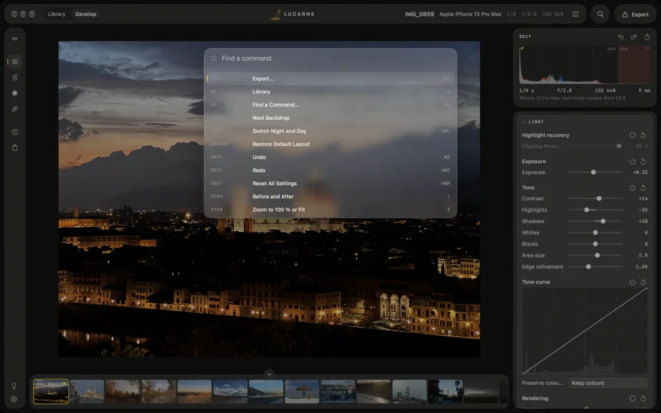 Developing a photo in Lucarne