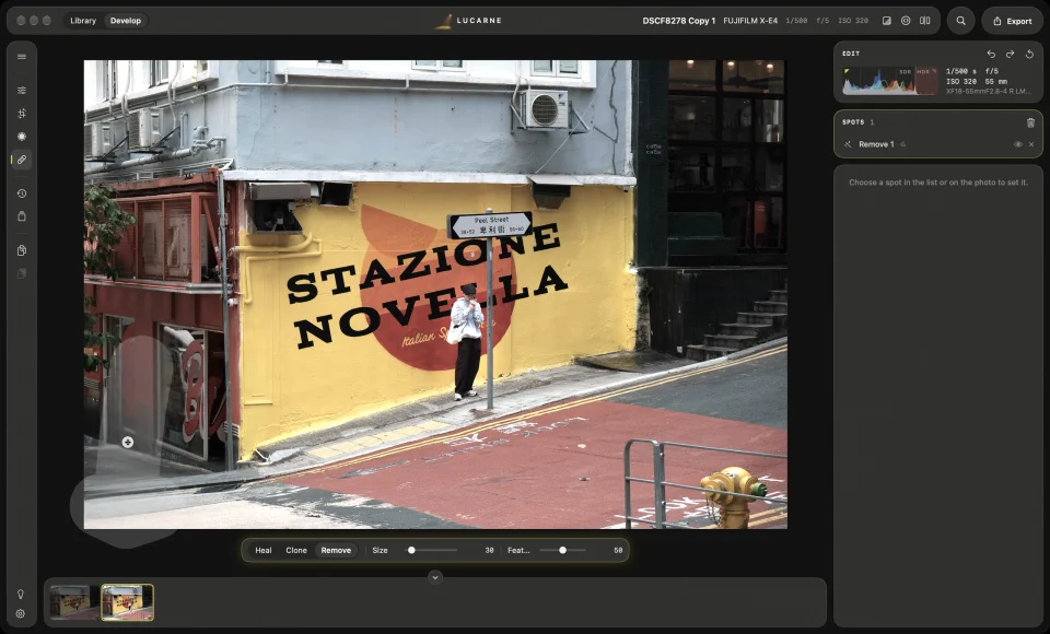 Developing a photo in Lucarne
